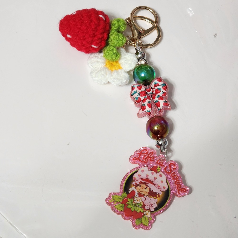 Life is Sweet Strawberry Keychain Bag Charm Phone Chain Gift Purse Clip Gift